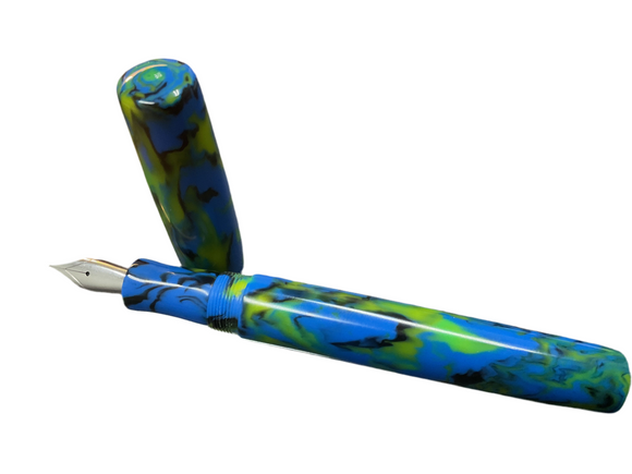 River City Pen Company Custom Made Fountain Pen Arlington Blue, Yellow, Black