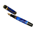 Aurora Optima Blue Auroloide Fountain Pen – Gold Trim, 14k Italic Nib NEW!