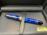 Aurora Optima Blue Auroloide Fountain Pen – Gold Trim, 14k Italic Nib NEW!