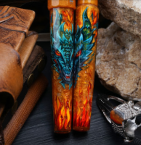 Benu Glasog Green Dragon Hand Painted Fountain Pen  NEW!